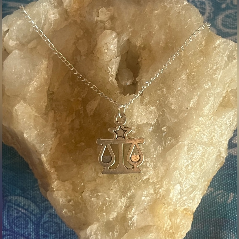 Sterling Silver Libra Zodiac Scales Boho Pendant On 19in Chain Necklace -New - Picture 6 of 7